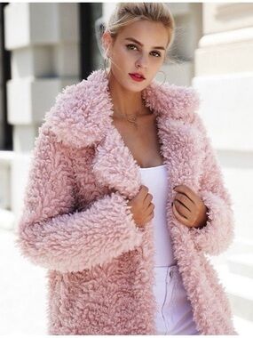 Guess Pink Blush Faux Shearling Teddy Jacket